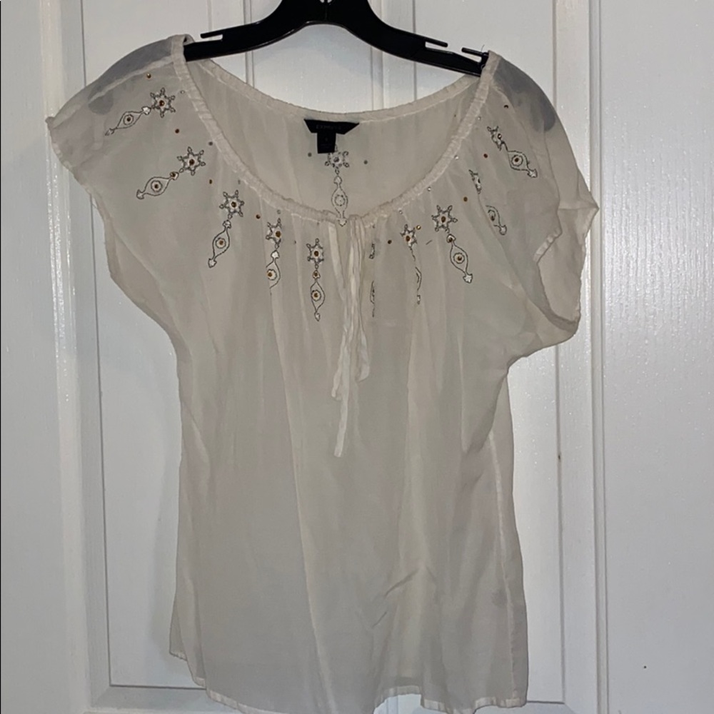 Express rhinestone boatneck off shoulder shirt sm